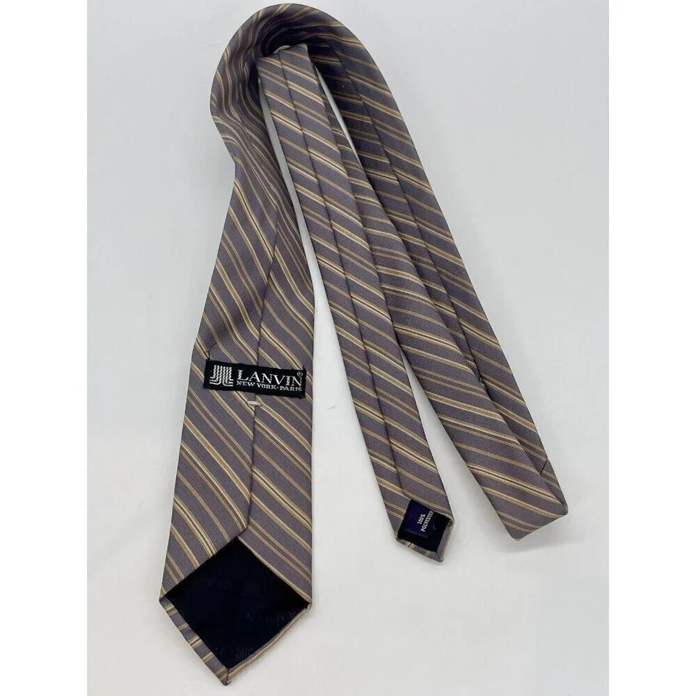 LANVIN Paris Necktie LUXURY Designer Tie Beige Pink‎ Brown Office Party Career
